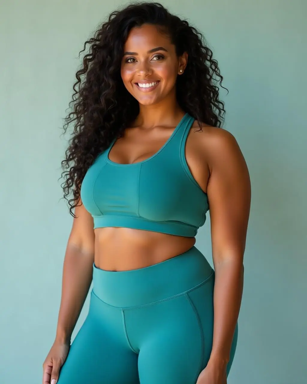 Confident Brazilian woman in fitness clothes